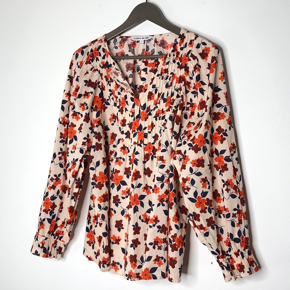 Elizabeth and James Floral Print Long Sleeve Pleated Front Blouse - Picture 10 of 11